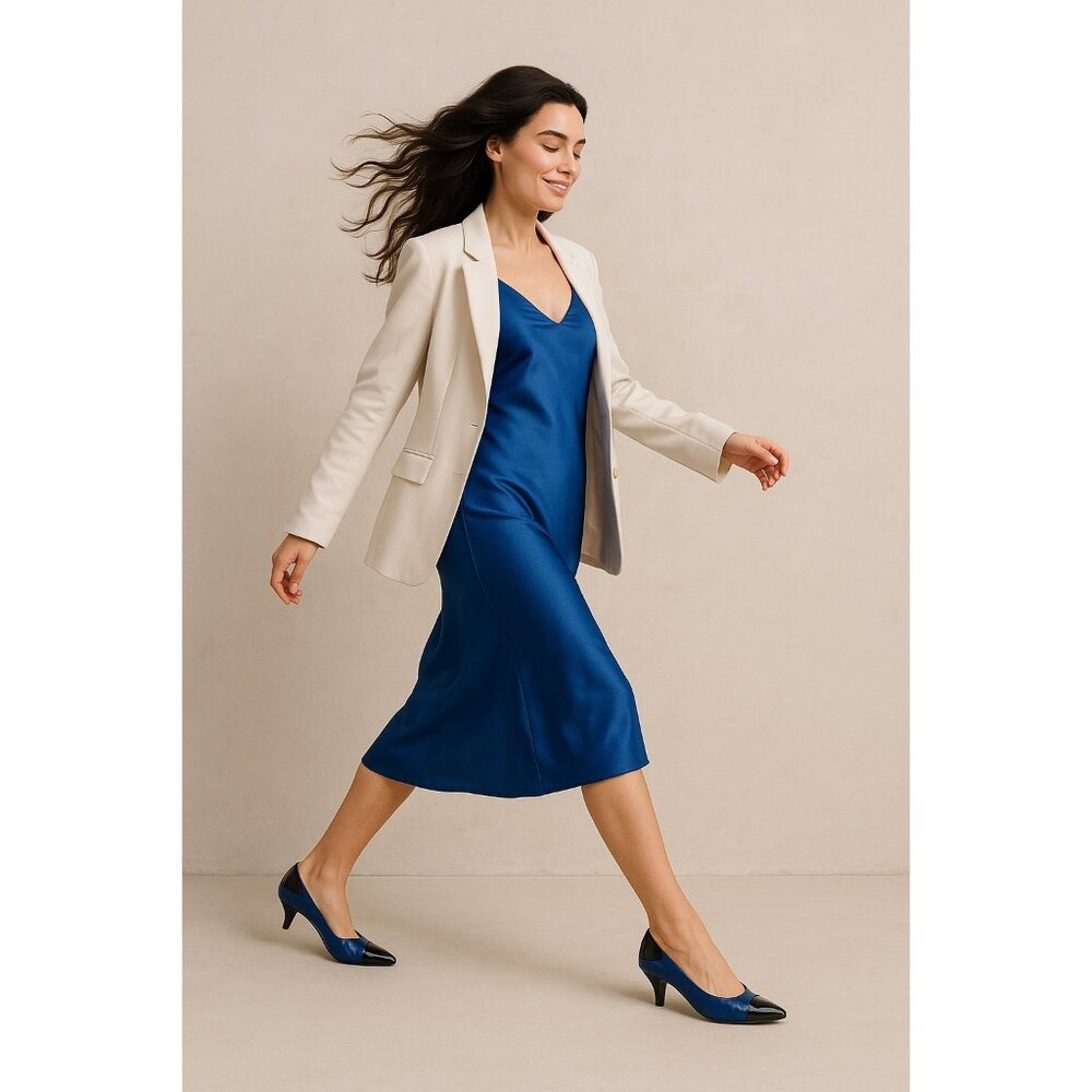 Martinez Valero Size 6.5 Leather Dress Two Tone Heel Pointed Toe Elegant Design